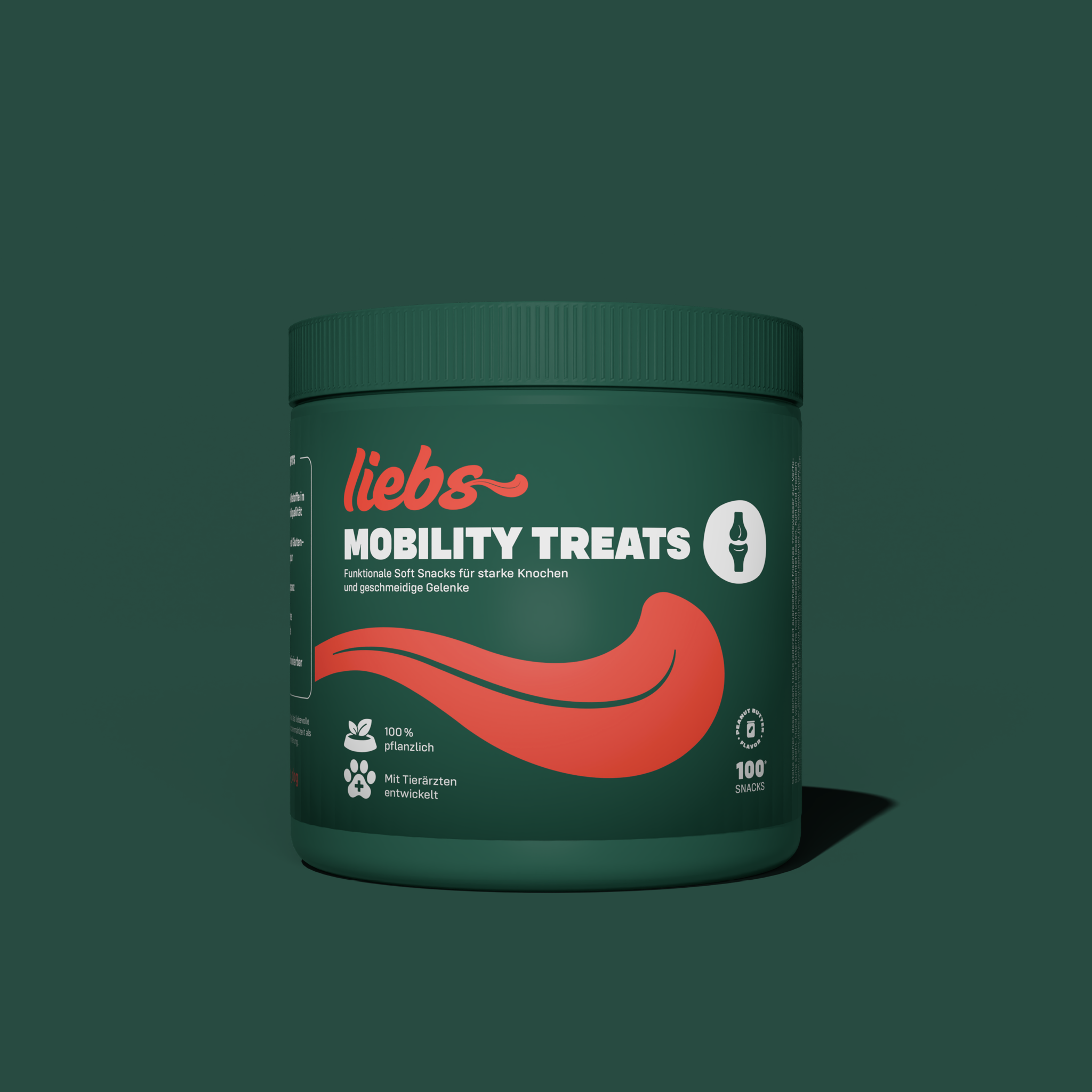Liebs Mobility Treats Produkt Dose vor grünem Hintergrund