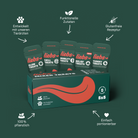 Liebs Treats alle Sorten in Beuteln Produkt vor grünem Hintergrund mi Benefits in Textform