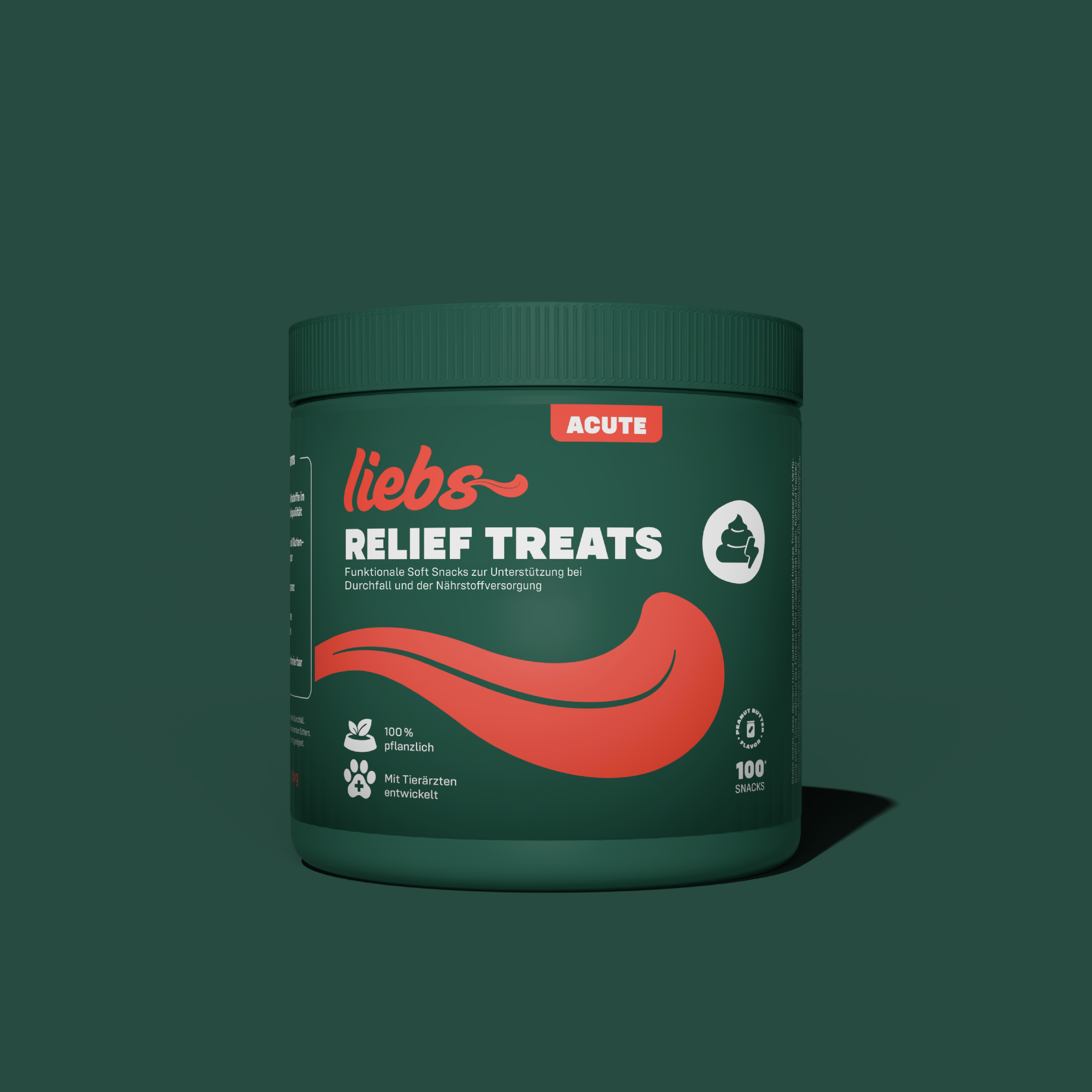 Liebs Relief Treats Produkt Dose vor grünem Hintergrund