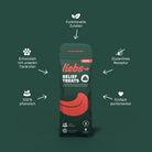 Einzelner Liebs Frischebeutel der Relief Treats mit Icons drum herum angerodnet